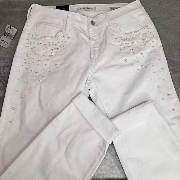 NWT Women’s White Denim with Pearls  Boyfriend Slim Straight-Leg Jeans - Picture 1 of 16